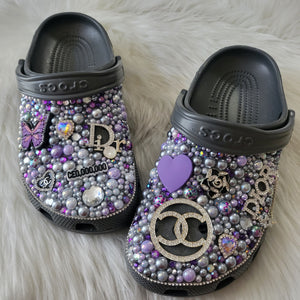 Designer Crocs, Grey & Purple - Size 9